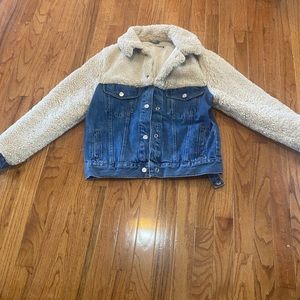 TOPSHOP Moto Hybrid Denim Borg Jacket